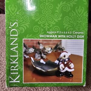 Vtg Kirkland's Ceramic Snowman with Holly Dish. Mint Condition Never Used